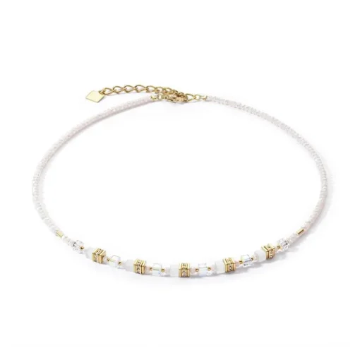 Collier Femme CŒUR DE LION MINI CUBES BLANC Acier Doré
