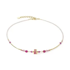 Collier Femme CŒUR DE LION SQUARE STRIPES OR-MAGENTA Acier Doré