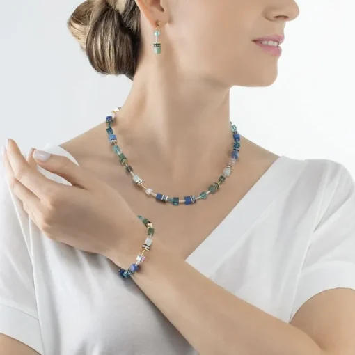 Collier Femme CŒUR DE LION GEOCUBE® ICONIC PRECIOUS VERT-TURQUOISE Acier Doré