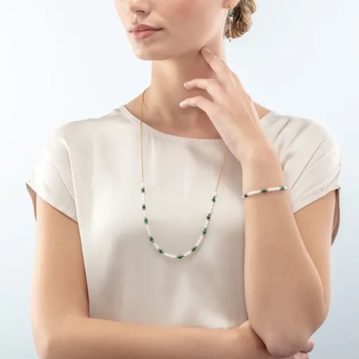 Collier Femme CŒUR DE LION HARMONY Acier Doré Perles d'Eau Douce Et Malachite