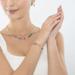 Collier Femme CŒUR DE LION MINI CUBES MULTICOLORE PASTEL Acier Inoxydable