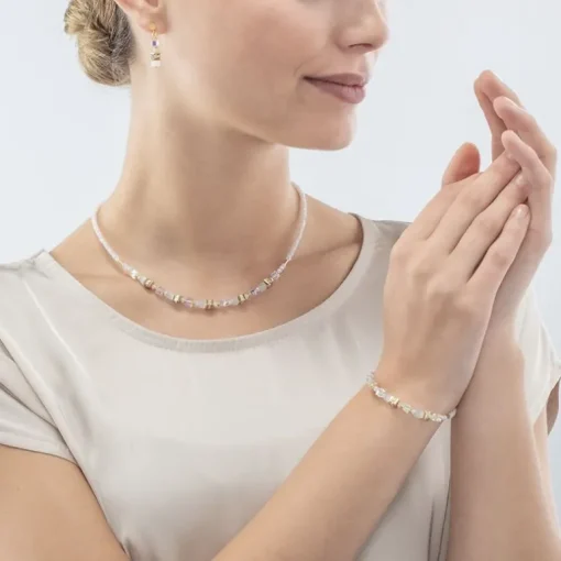 Collier Femme CŒUR DE LION MINI CUBES BLANC Acier Doré