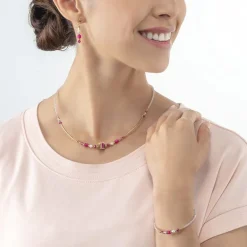 Collier Femme CŒUR DE LION SQUARE STRIPES OR-MAGENTA Acier Doré