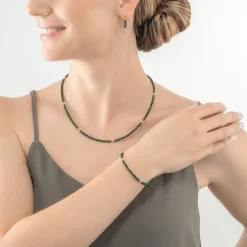 Collier Femme CŒUR DE LION TWINKLE VERT Acier Doré Verre Taillé