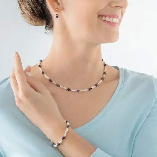 Collier Femme CŒUR DE LION FLOW Acier Doré Perles d'Eau Douce Et Sodalite