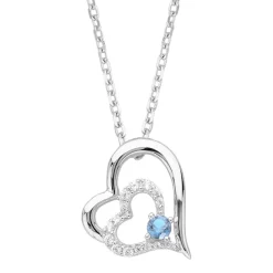 Collier Femme Double Coeurs EDORA ARGENT 925/1000 et Spinelle Bleue EDO70700937