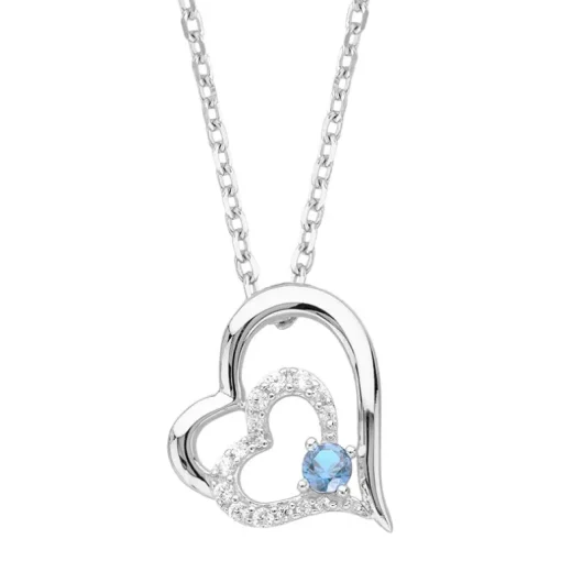 Collier Femme Double Coeurs EDORA ARGENT 925/1000 et Spinelle Bleue EDO70700937