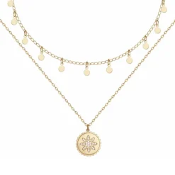 Collier femme double rang EDORA PLAQUE OR et oxydes