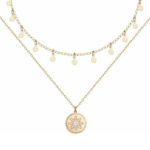 Collier femme double rang EDORA PLAQUE OR et oxydes