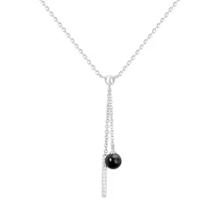 Collier Femme EDORA ARGENT 925/1000 Boule Céramique Noire et Oxydes