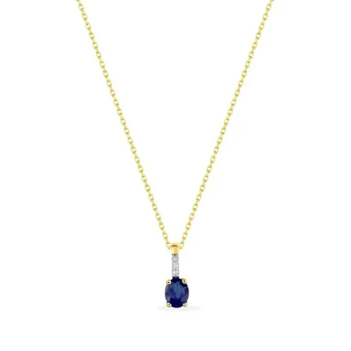 Collier Femme EDORA OR 375/1000 Bicolore Saphir et Diamant