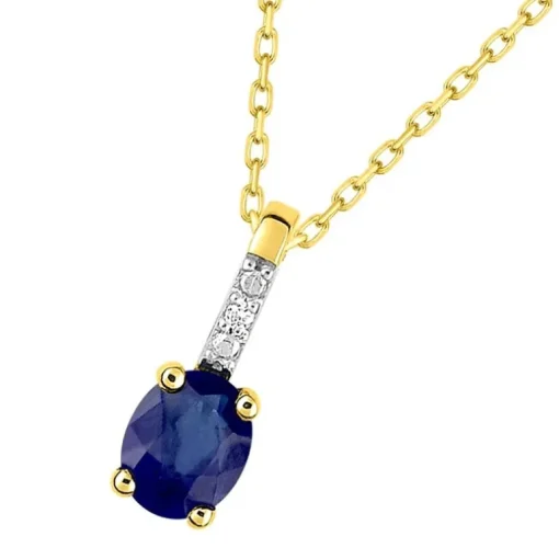 Collier Femme EDORA OR 375/1000 Bicolore Saphir et Diamant