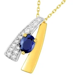 Collier Femme EDORA OR 375/1000 Bicolore Saphir Oxydes de Zirconium