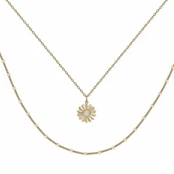 Collier femme fleur double rang EDORA PLAQUE OR et oxydes
