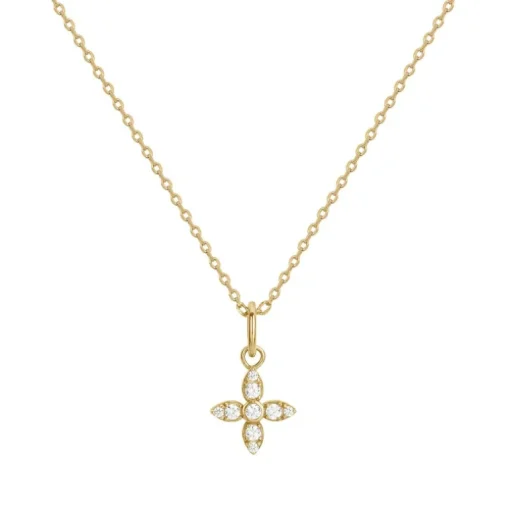 Collier Femme Fleur PLAQUE OR Jaune et Oxydes