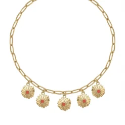 Collier Femme Fleurs PLAQUE OR Jaune et Laque