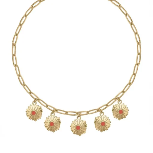 Collier Femme Fleurs PLAQUE OR Jaune et Laque