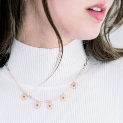 Collier Femme Fleurs PLAQUE OR Jaune et Laque