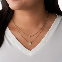 collier femme FOSSIL Duo Mosaic acier doré et oxydes