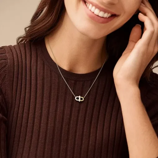 Collier Femme Fossil Heritage D-Link Acier doré et Brillants JF04582710