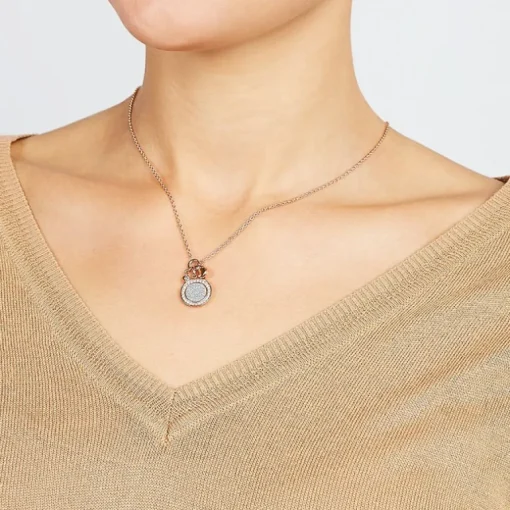 collier femme FOSSIL Sutton Halo acier doré rose et oxydes