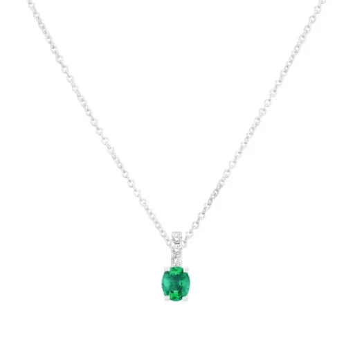 Collier Femme GAREL TARA Or Blanc 750/1000 Emeraude