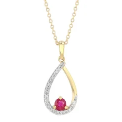 Collier Femme Goutte EDORA OR 750/1000 Jaune, Rubis et Diamants EDOA16020