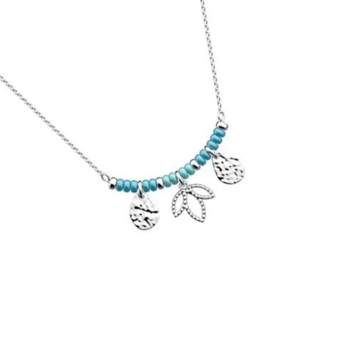 Collier Femme LES CADETTES LOTUS PAMPILLE Laiton Argenté Perles Turquoises
