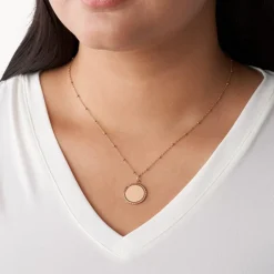 collier femme médaillon FOSSIL Lane acier oré rose