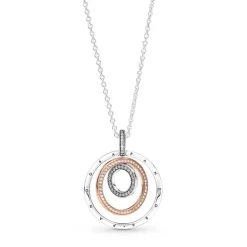 Collier Femme Pandora Signature Pendentif Cercles Bicolores 389483C01