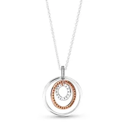 Collier Femme Pandora Signature Pendentif Cercles Bicolores 389483C01