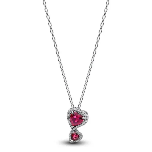 Collier Femme Pandora Timeless à Pendentif Cœurs Halo Rouge 393658C01