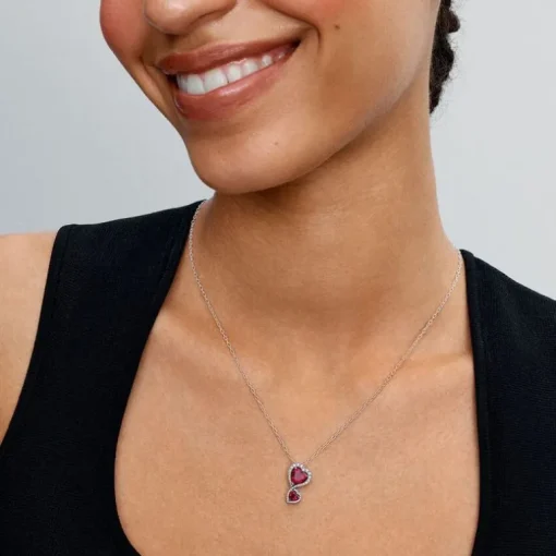 Collier Femme Pandora Timeless à Pendentif Cœurs Halo Rouge 393658C01