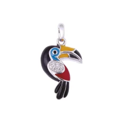 Collier Femme Pendentif Toucan UNA STORIA ARGENT 925/1000 Laqué Multicolore et Oxydes