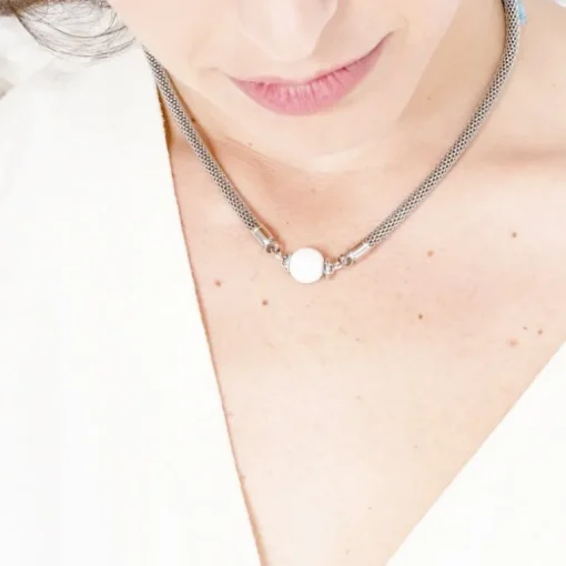 Collier Femme Serpent EDORA Acier et Céramique Blanche