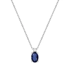 Collier Femme Solitaire OR 375/1000 Blanc et Saphir
