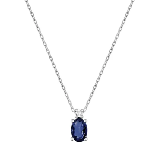 Collier Femme Solitaire OR 375/1000 Blanc et Saphir