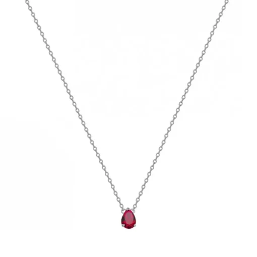 Collier Femme Solitaire ARGENT 925/1000 et Spinelle Rouge