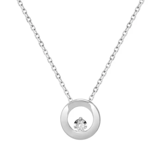 Collier Femme Solitaire Cercle OR 750/1000 Blanc et Diamant