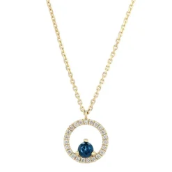 Collier Femme Solitaire EDORA OR 750/1000 Jaune, Saphir et Diamants EDOC81623