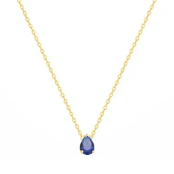 Collier femme solitaire EDORA PLAQUE OR et spinelle bleue