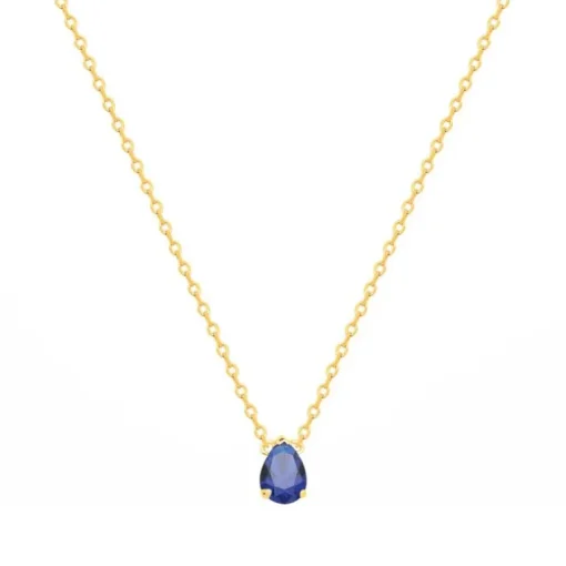 Collier femme solitaire EDORA PLAQUE OR et spinelle bleue