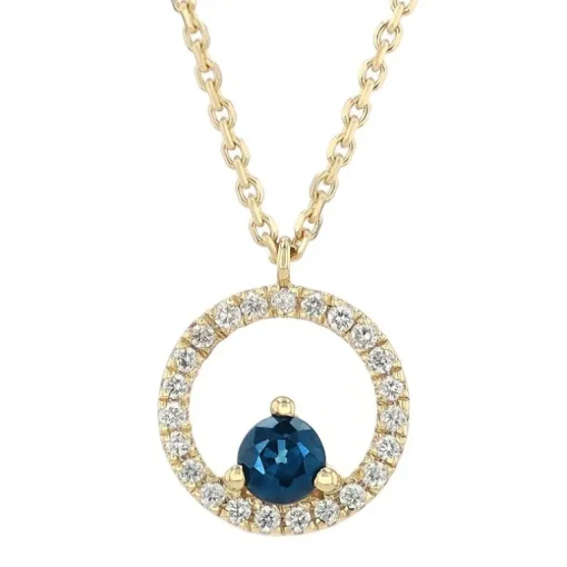 Collier Femme Solitaire EDORA OR 750/1000 Jaune, Saphir et Diamants EDOC81623