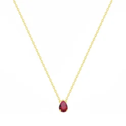 Collier Femme Solitaire PLAQUE OR Jaune et Spinelle Rouge