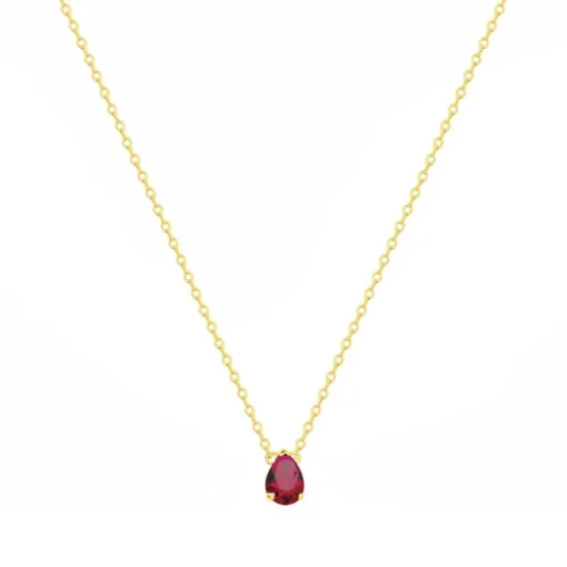 Collier Femme Solitaire PLAQUE OR Jaune et Spinelle Rouge