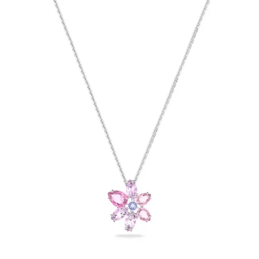 Collier Femme SWAROVSKI GEMA FLEUR ROSE Métal Rhodié Blanc