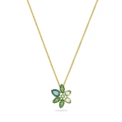 Collier Femme SWAROVSKI GEMA FLEUR VERTES Plaqué Ton Or