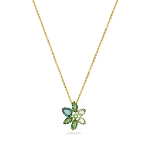 Collier Femme SWAROVSKI GEMA FLEUR VERTES Plaqué Ton Or