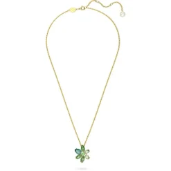 Collier Femme SWAROVSKI GEMA FLEUR VERTES Plaqué Ton Or