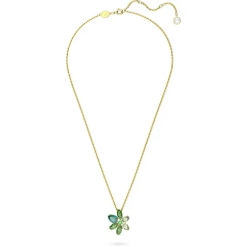 Collier Femme SWAROVSKI GEMA FLEUR VERTES Plaqué Ton Or